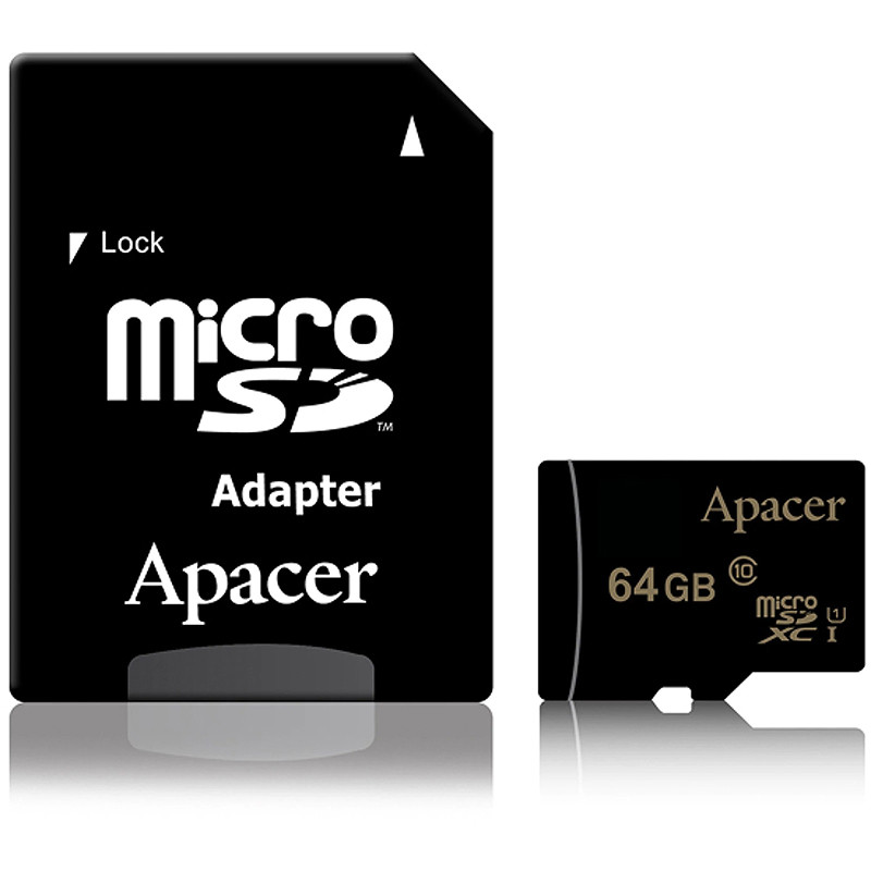 

Карта пам'яті Apacer MicroSDXC UHS-1 64GB Class 10 + SD adapter (AP64GMCSX10U1-R) (Чорний) 1164215