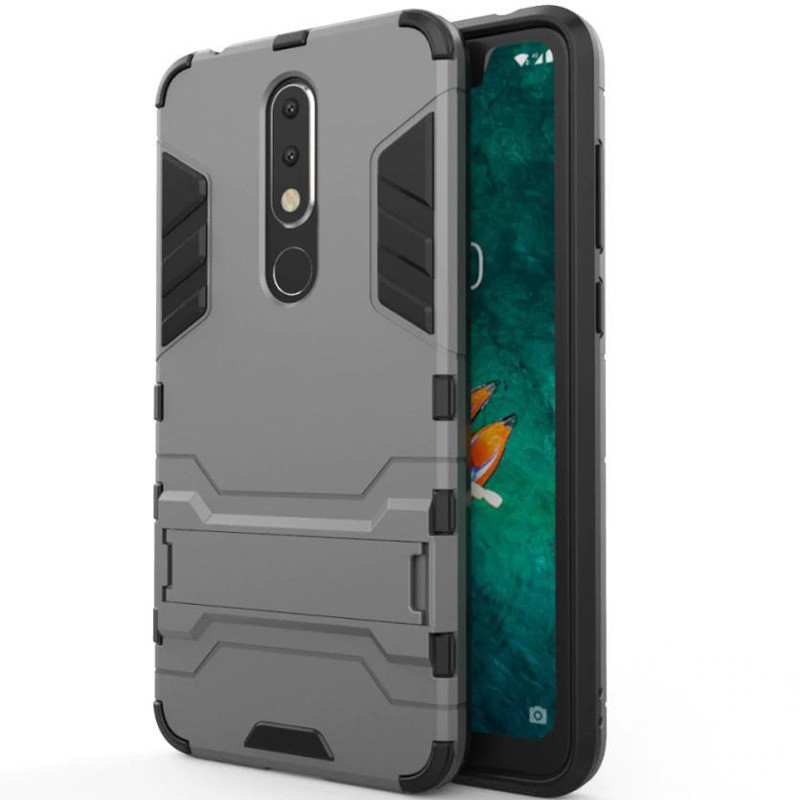 

Ударопрочный чехол-подставка Transformer для Nokia 6.1 Plus (Nokia X6) с мощной защитой корпуса (Металл / Gun Metal) 749348