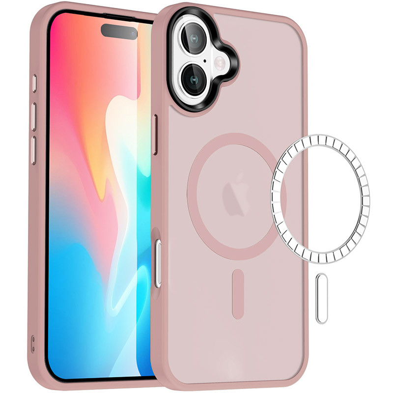 TPU+PC чохол Metal Buttons with Magnetic Safe Colorful на Apple iPhone 16 (6.1") (Рожевий)