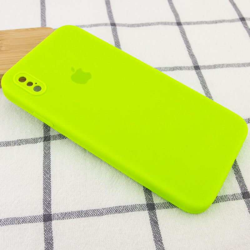 Фото Чохол Silicone Case Square Full Camera Protective (AA) для Apple iPhone X / XS (5.8") (Салатовий / Neon green) на vchehle.ua