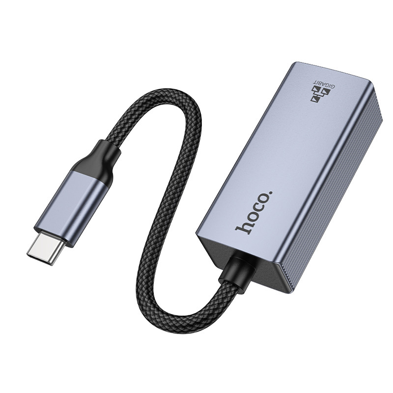 Фото Інтернет адаптер Hoco UA37 1000 Mbps (Type-C to RJ45) (Metal gray) на vchehle.ua