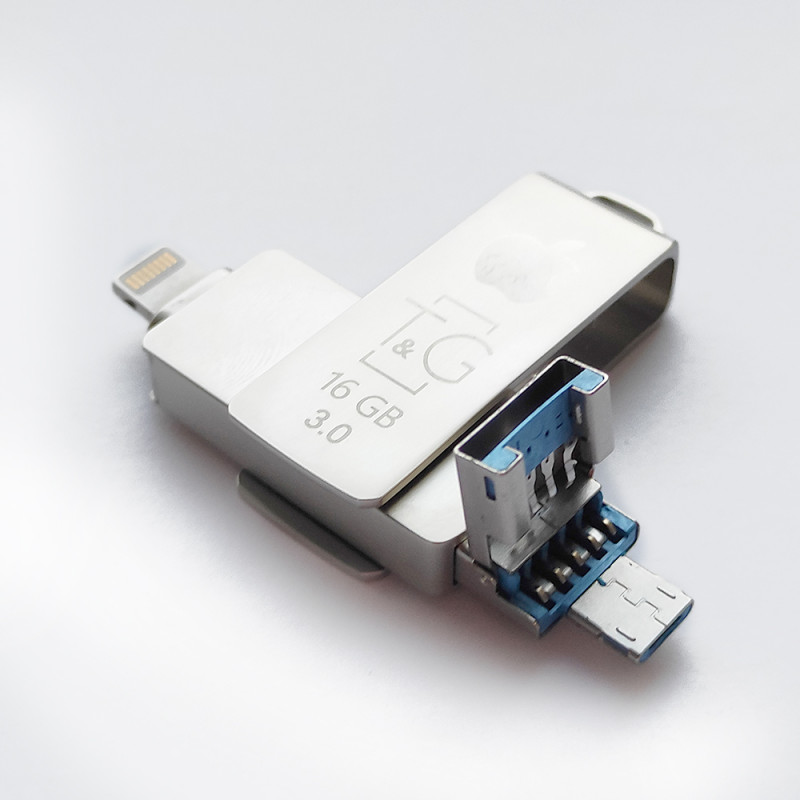 Фото Флеш-драйв T&G 004 Metal series USB 3.0 - Lightning, 16GB (Срібний) на vchehle.ua