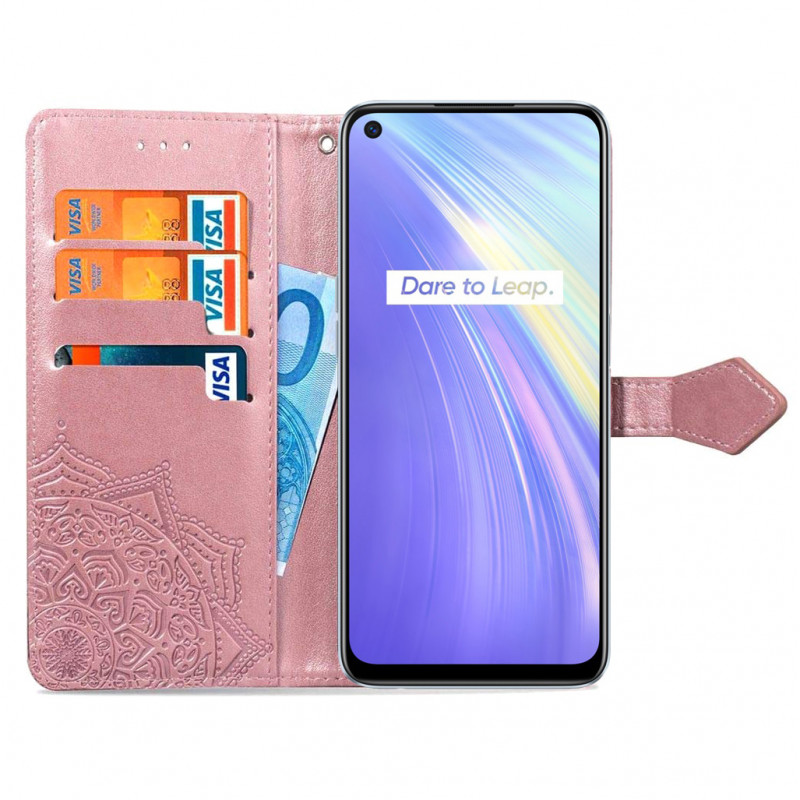 Фото Шкіряний чохол (книжка) Art Case з візитницею на Realme 6 (Рожевий) на vchehle.ua