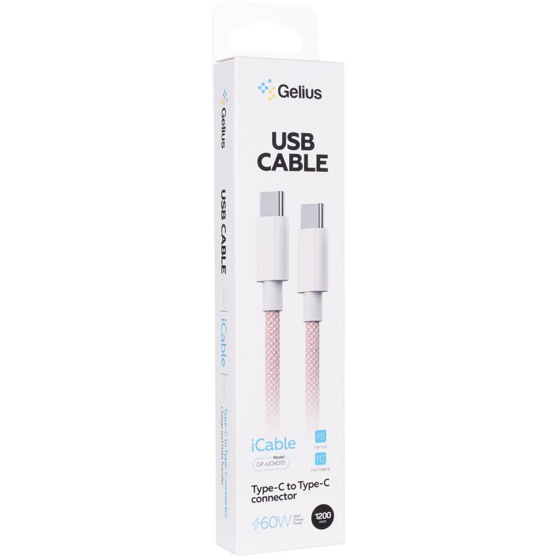 Фото Дата кабель Gelius iCable GP-UCN010 Type-C to Type-C 60W (1.2m) (Pink) на vchehle.ua