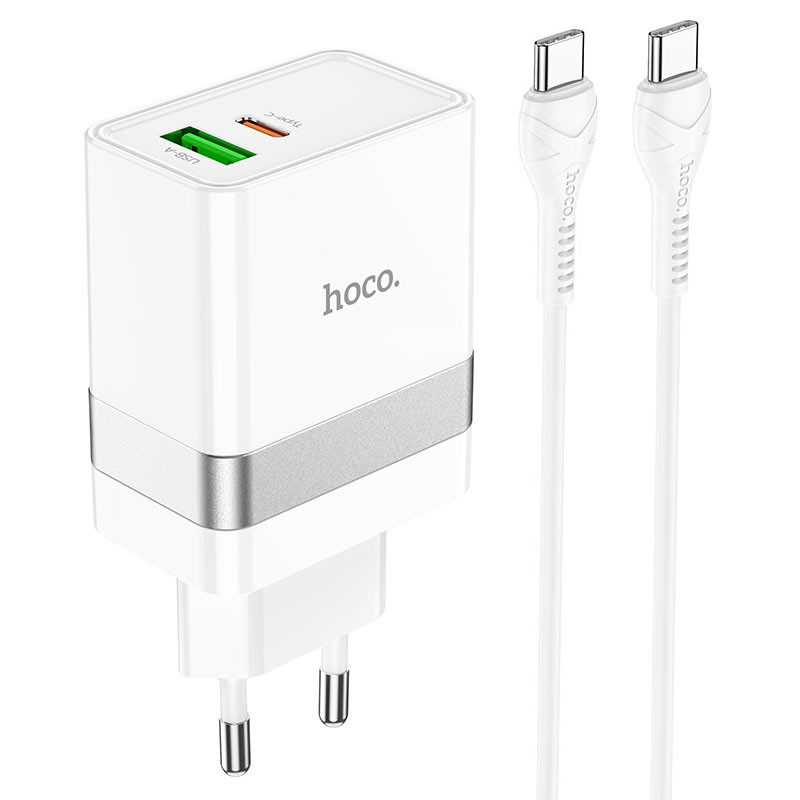 МЗП Hoco N21 Topspeed PD30W+QC3.0 (1USB/1Type-C/3A) + Type-C + Type-C (White)