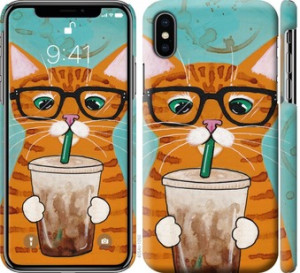 Чехол Зеленоглазый кот в очках для iPhone X