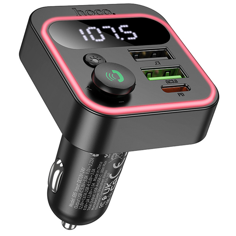 АЗУ FM модулятор Hoco E85 Tiger PD20W+QC3.0 (Black)