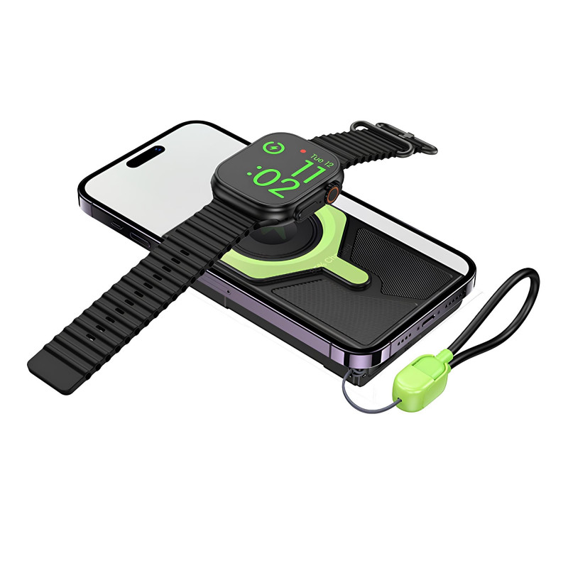 Купити Портативний ЗП Power Bank Hoco DB83 22.5W+PD20W з БЗП+Watch 10000 mAh (Black / Green) на vchehle.ua