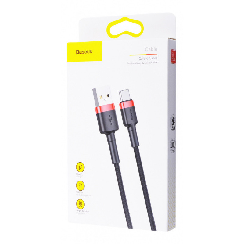 Дата кабель Baseus Cafule Type-C Cable 3A (1m) (CATKLF-B) (Красный / Черный) в магазине vchehle.ua