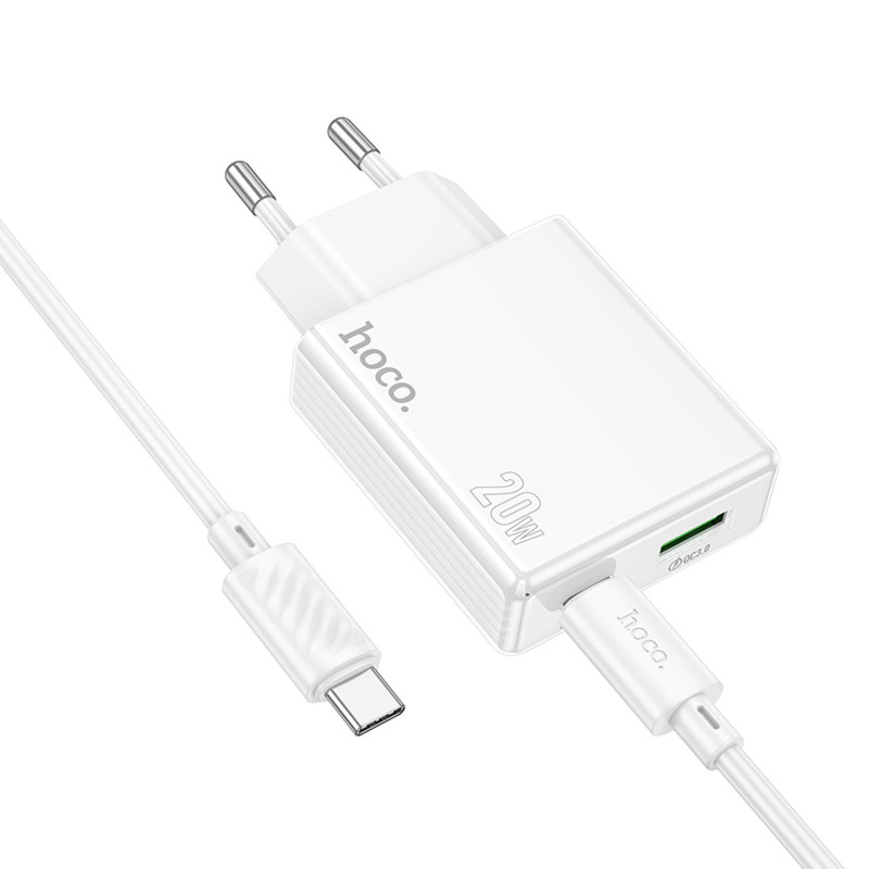 Фото СЗУ Hoco C142A Direct PD20W+QC3.0 (1USB-A/1C) + кабель Type-C to Type-C (White) в магазине vchehle.ua