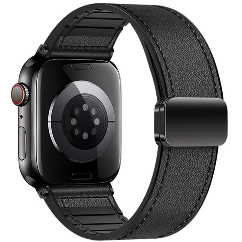 Фото Ремешок Hoco WA34 Basic magnetic buckle silicone leather strap для Apple watch 44/45/46/49mm (Black) на vchehle.ua