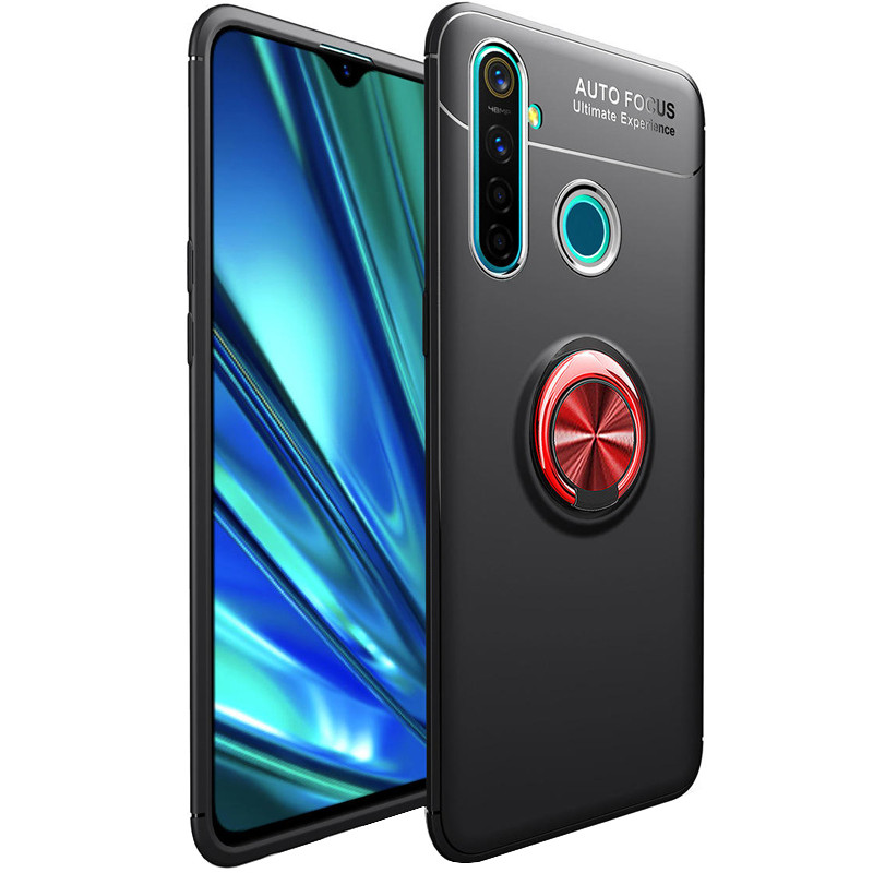 

TPU чохол Deen ColorRing під магнітний тримач (opp) на Realme 5 / Realme 6i (Чорний / Червоний) 896686