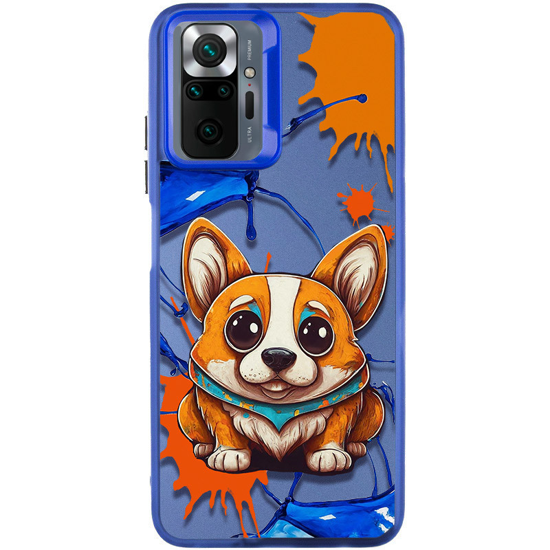 TPU+PC чехол TakiTaki Graffiti magic glow для Xiaomi Redmi Note 10 Pro / 10 Pro Max (Corgi dog / Blue)