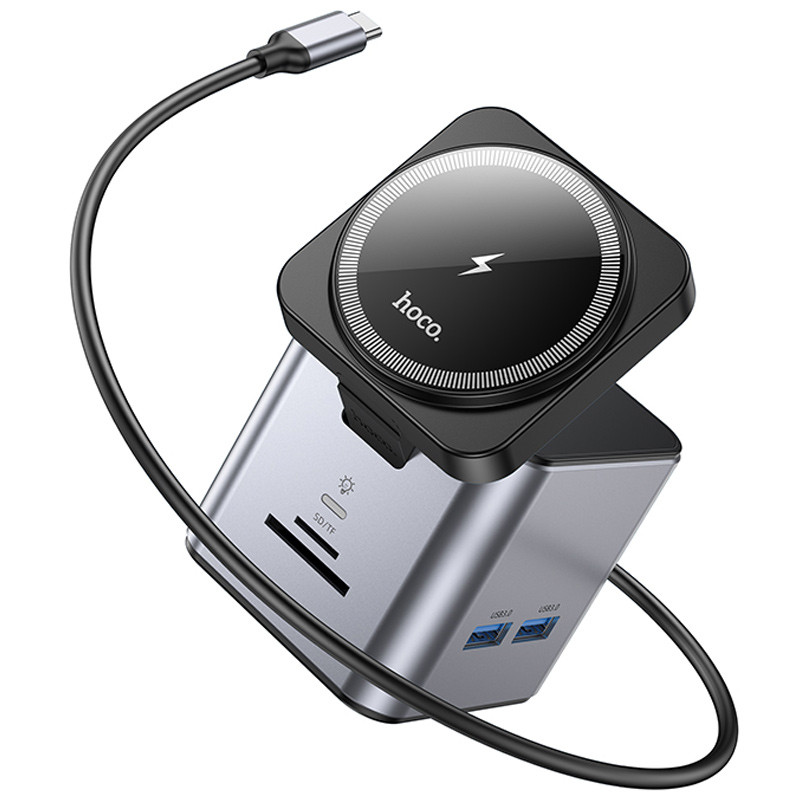 Переходник HUB Hoco HB49 Effortless 9in1 100W с БЗУ (Metal gray) в магазине vchehle.ua