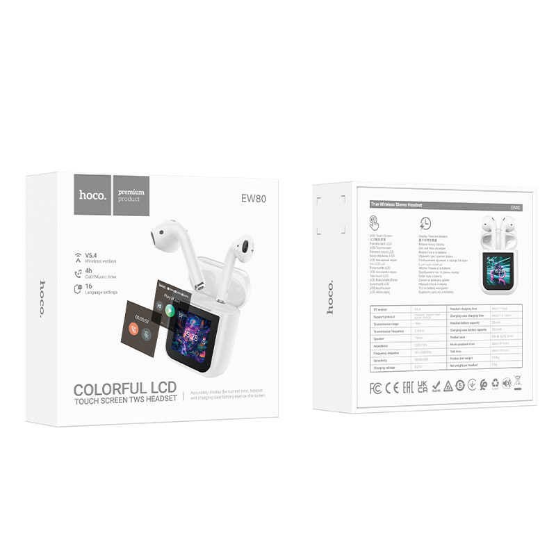 Купити Бездротові TWS навушники Hoco EW80 Magnificent with Touch Screen (White) на vchehle.ua