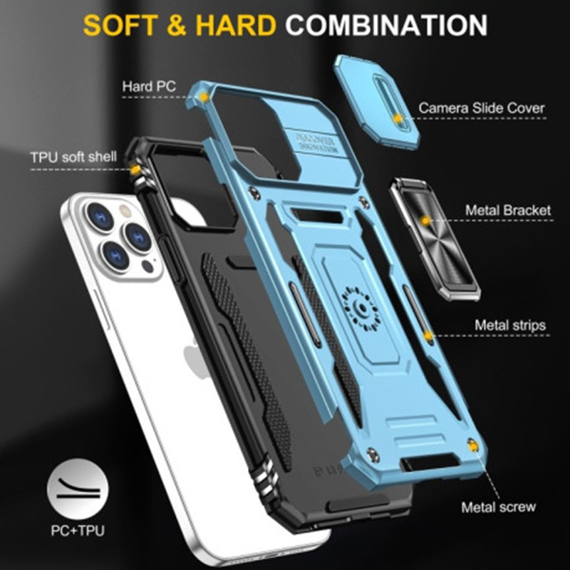 Фото Удароміцний чохол Camshield Army Ring на Apple iPhone 14 Pro Max (6.7") (Блакитний / Light Blue) на vchehle.ua