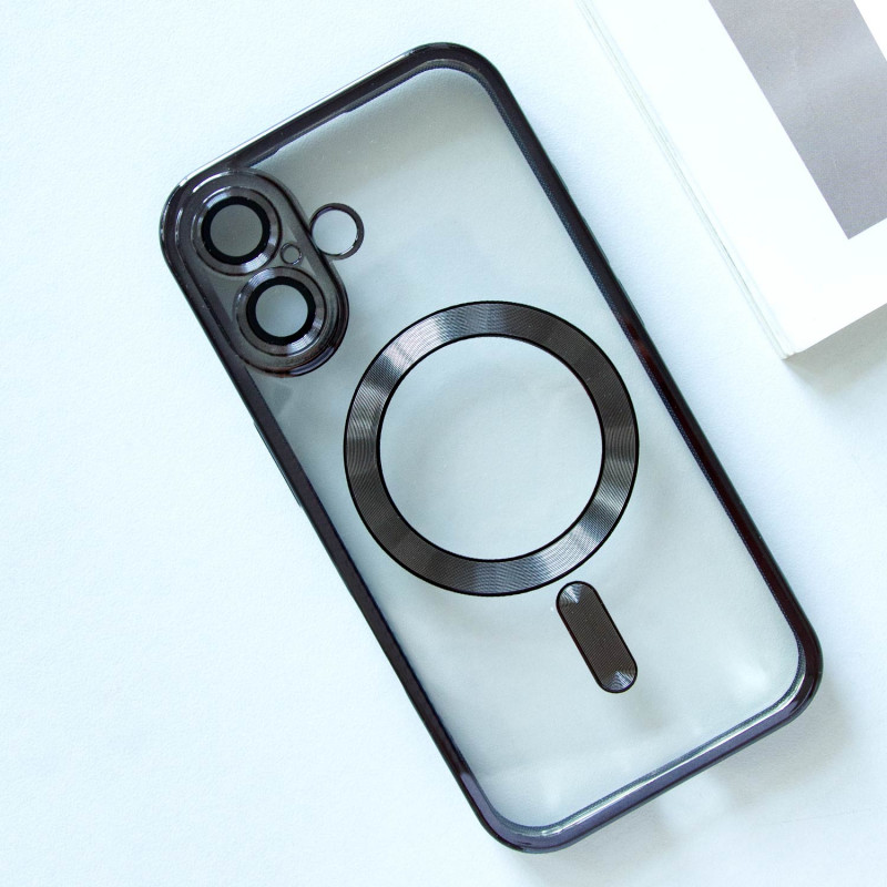 TPU чохол Fibra Chrome with Magnetic safe на Apple iPhone 16 (6.1") (Black) в магазині vchehle.ua
