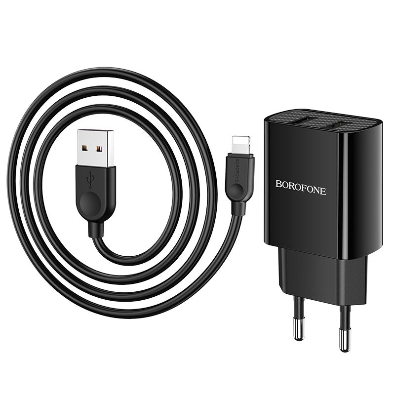 СЗУ Borofone BA53A Powerway (2USB/2.1A) + Lightning (Черный) в магазине vchehle.ua