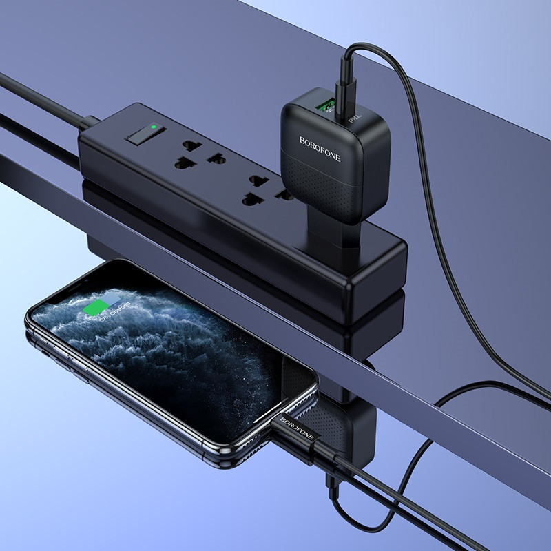 СЗУ Borofone BA46A PD 18W+QC3.0 (1USB/1Type-C/3A) + Type-C to Lightning (Черный) в магазине vchehle.ua