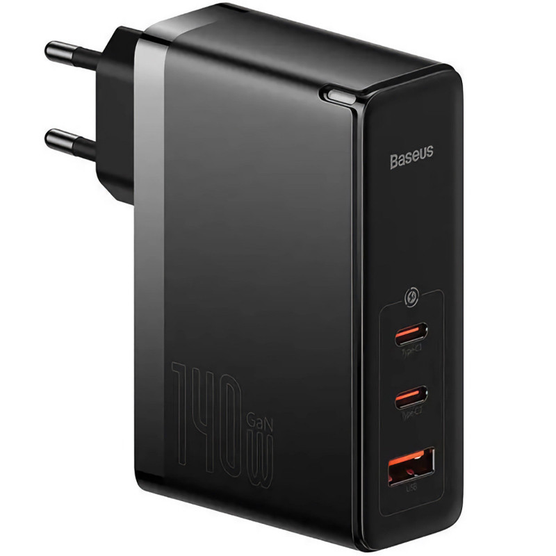 Фото СЗУ Baseus GaN5 Pro 2Type-C+USB 140W EU (with Type-C to Type-C 140W (1m)) (CCGP100201) (Black) на vchehle.ua