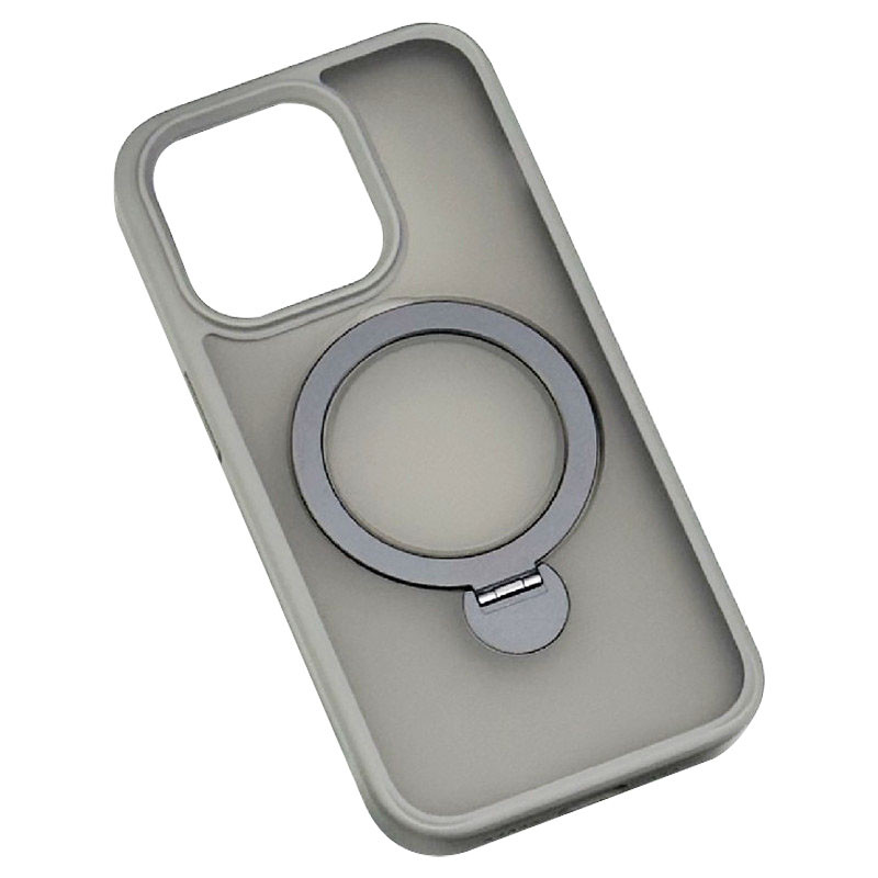 Фото TPU+PC чехол Metal Buttons with Magnetic Safe Colorful HQ Ring для Apple iPhone 15 (6.1") (Grey) в магазине vchehle.ua