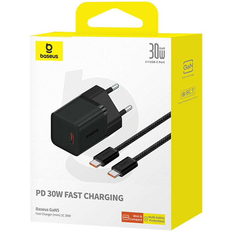 Замовити МЗП Baseus GaN5 Fast Charger (mini) 30W (1USB-C) + кабель Type-C to Type-C (P10110902) (Cluster Black) на vchehle.ua