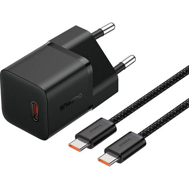 СЗУ Baseus GaN5 Fast Charger (mini) PD25W (1USB-C) + кабель Type-C to Type-C (P10110909113) (Cluster Black)