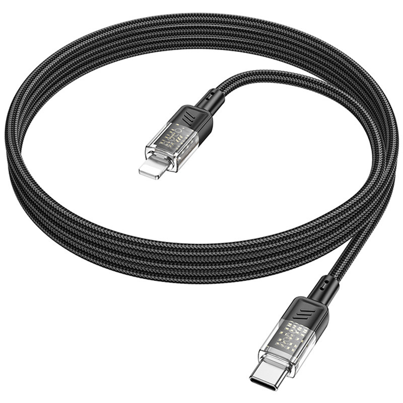Фото Дата кабель Hoco U129 Spirit Transparent Type-C to Lightning 27W (1.2m) (Black) в маназині vchehle.ua