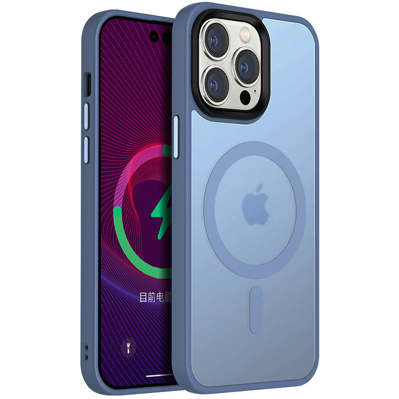 TPU+PC чехол Metal Buttons with  Magnetic Safe Colorful для Apple iPhone 14 Pro (6.1") (Голубой / Sierra Blue)