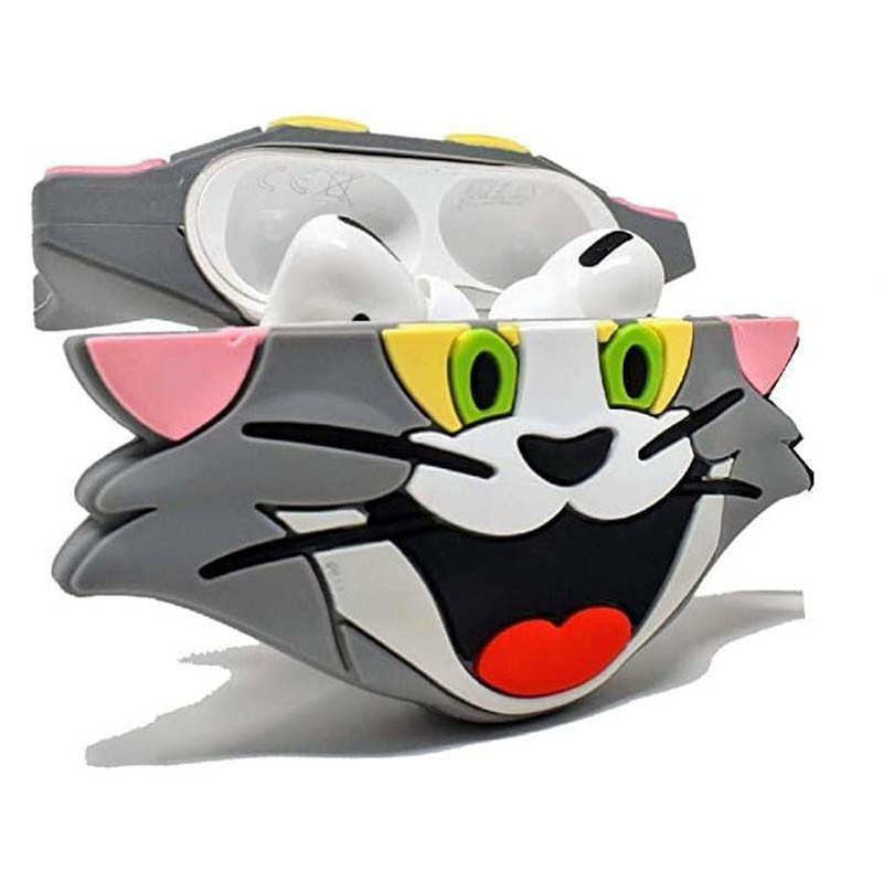Фото Силиконовый футляр Tom & Jerry series для наушников AirPods Pro + карабин (Том/Серый) на vchehle.ua