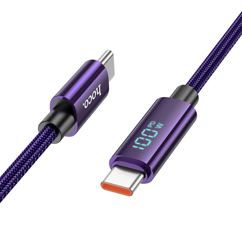 Фото Дата кабель Hoco U125 Benefit 100W Type-C to Type-C with display (1.2m) (Purple) на vchehle.ua