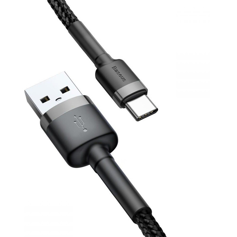 Фото Дата кабель Baseus Cafule Type-C Cable 3A (1m) (CATKLF-B) (Черный / Серый) на vchehle.ua
