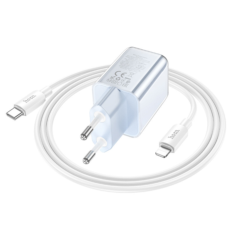 СЗУ Hoco N46 Glorious PD20W+QC3.0 (1USB-A/1C) + Type-C to Lightning (Blue) в магазине vchehle.ua