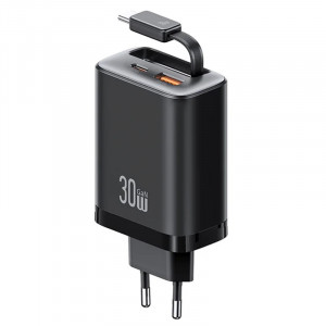 СЗУ Usams US-CC296 GaN With Retractable Type-C Cable Xiang Ser. 30W (1USB-A/1C)