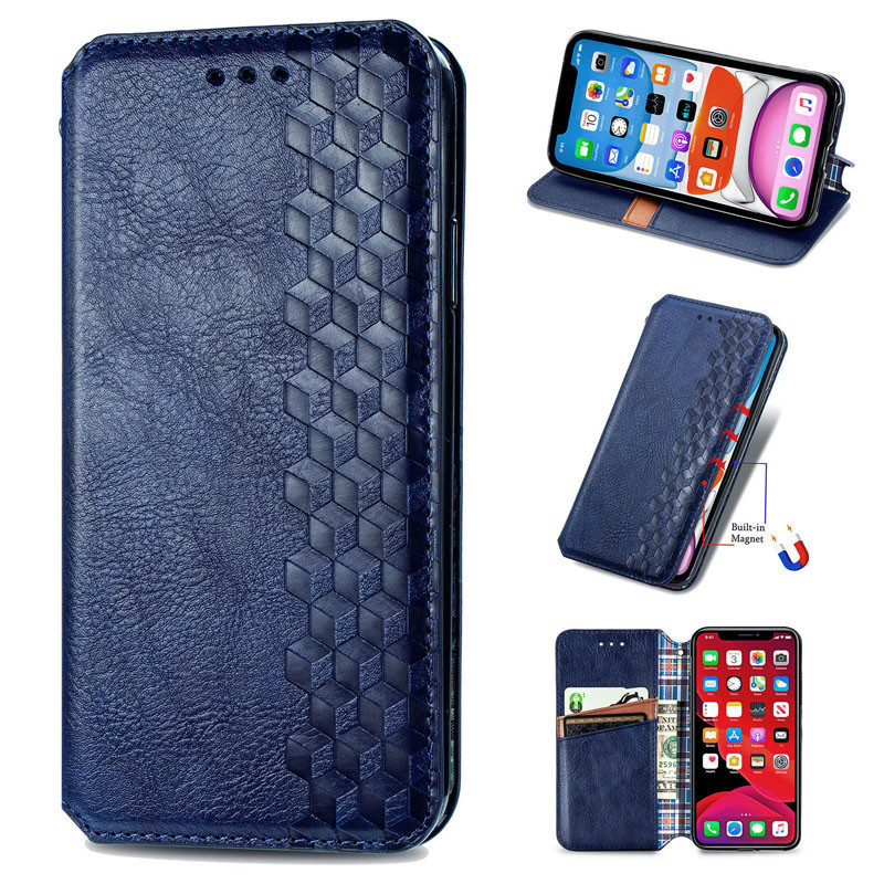 Фото Шкіряний чохол-книжка GETMAN Cubic (PU) на Xiaomi Redmi Note 10 Pro / 10 Pro Max (Синій) на vchehle.ua