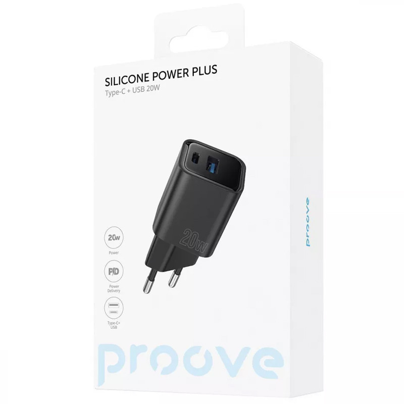 Замовити МЗП Proove Silicone Power Plus 20W (Type-C+USB) (Black) на vchehle.ua