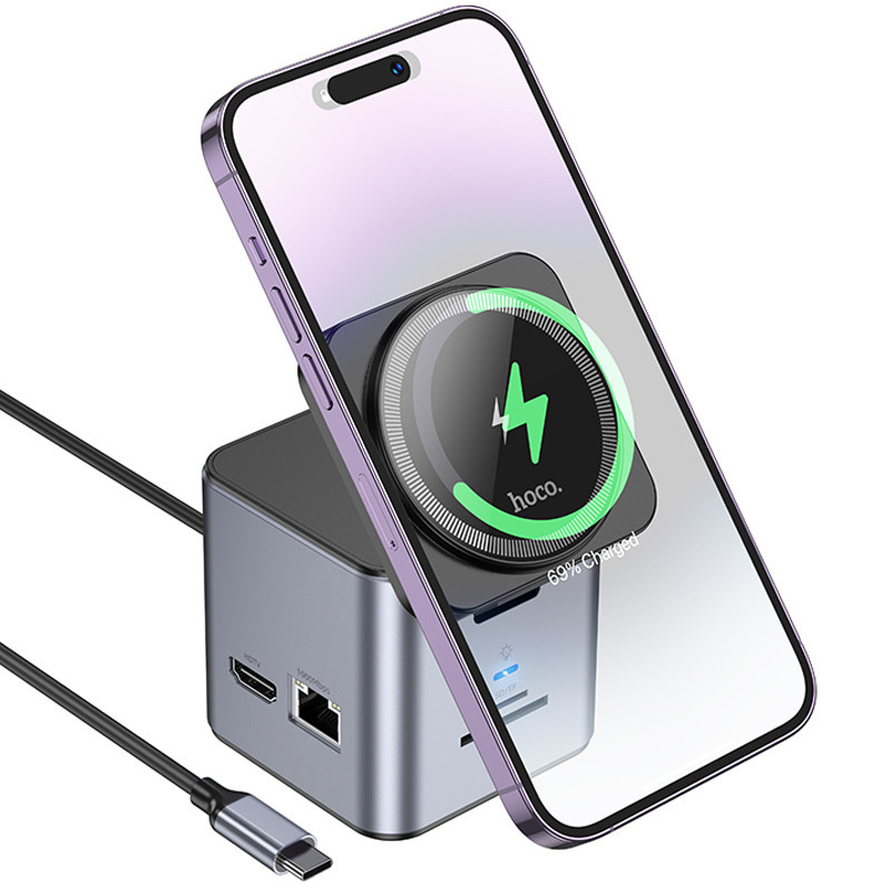 Фото Переходник HUB Hoco HB49 Effortless 9in1 100W с БЗУ (Metal gray) в магазине vchehle.ua