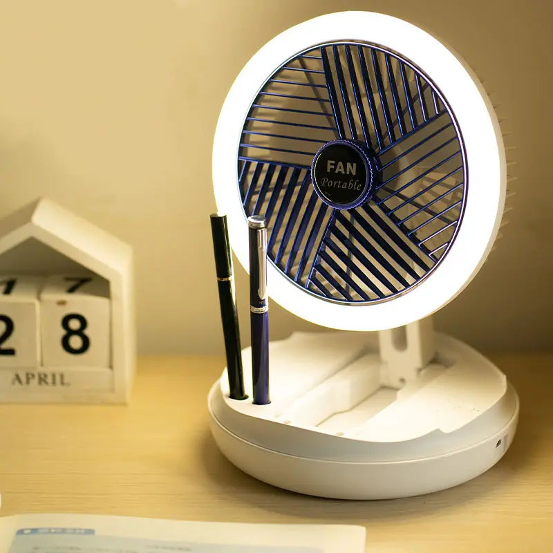 Купити Настільний складаний вентилятор Folding Fan 2in1 with Night Light (White) на vchehle.ua