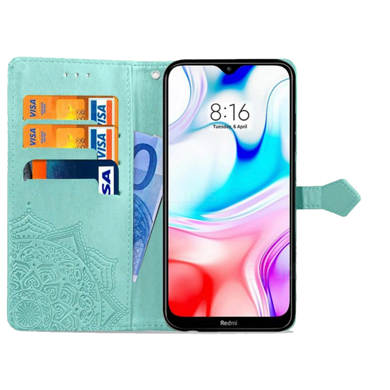 Фото Кожаный чехол (книжка) Art Case с визитницей для Xiaomi Redmi 8 (Бирюзовый) на vchehle.ua