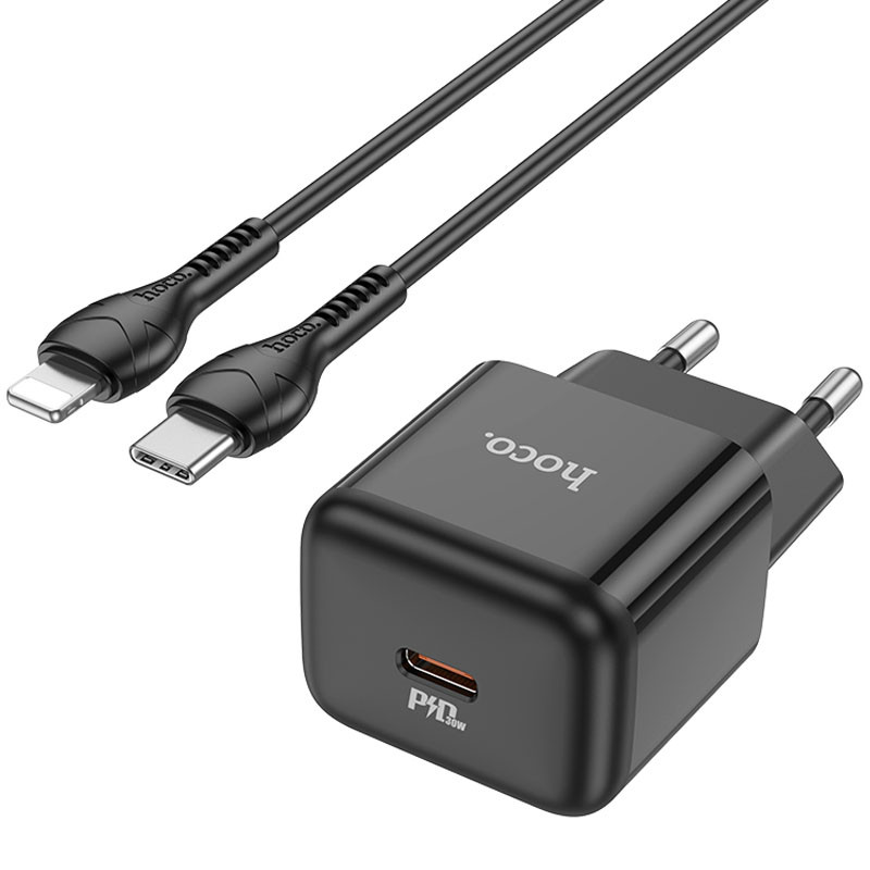 Фото СЗУ Hoco N32 Glory PD30W (1USB-C) + кабельType-C to Lightning (Black) на vchehle.ua