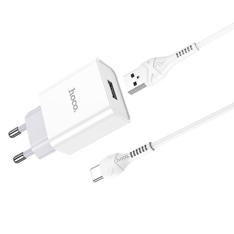 Фото МЗП Hoco C81A Asombroso 2.1A (1USB-A) + кабель USB to Type-C (Білий) в маназині vchehle.ua