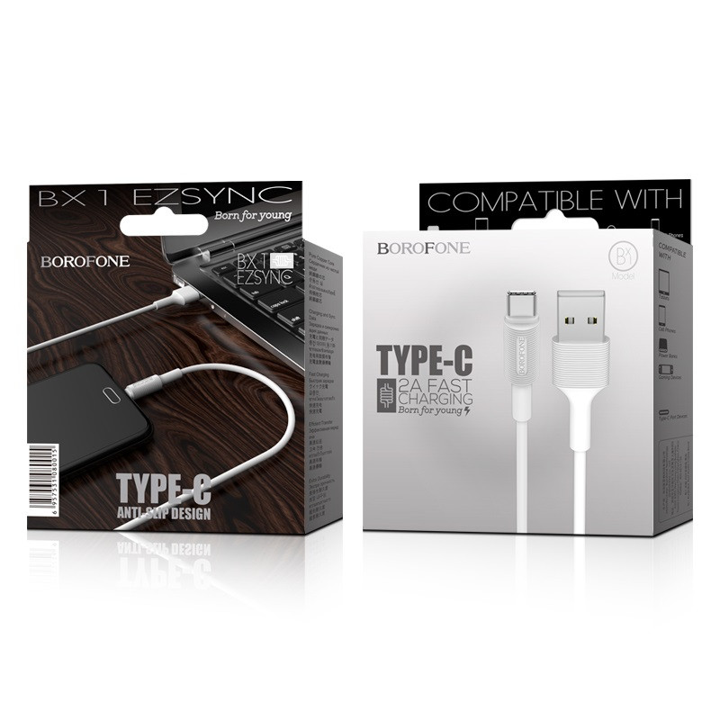 Фото Дата кабель Borofone BX1 EzSync USB to Type-C (1m) (Белый) в магазине vchehle.ua