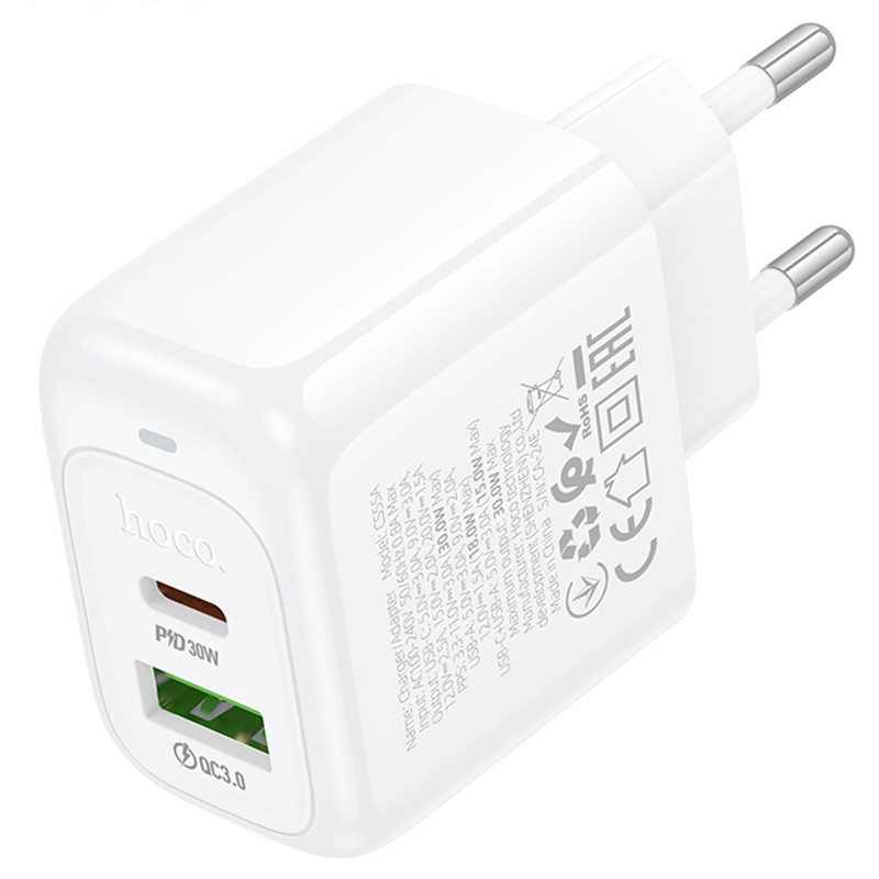 Фото СЗУ Hoco CS55A Surplus PD30W+QC3.0 (1USB-A/1C) (White) на vchehle.ua