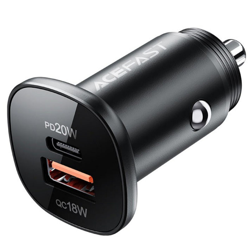 Фото АЗУ Acefast B1 mini 38W (USB-C+USB-A) dual-port metal car charger (Black) на vchehle.ua