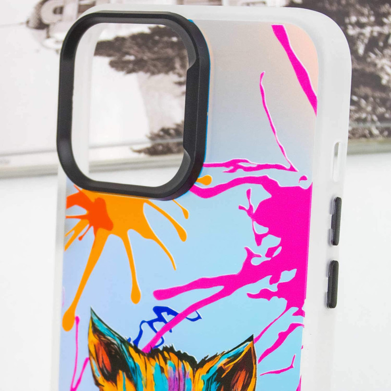 Купить TPU+PC чехол TakiTaki Graffiti magic glow для Apple iPhone 14 Pro Max (6.7") (Dark cat / Pink / Purple) на vchehle.ua