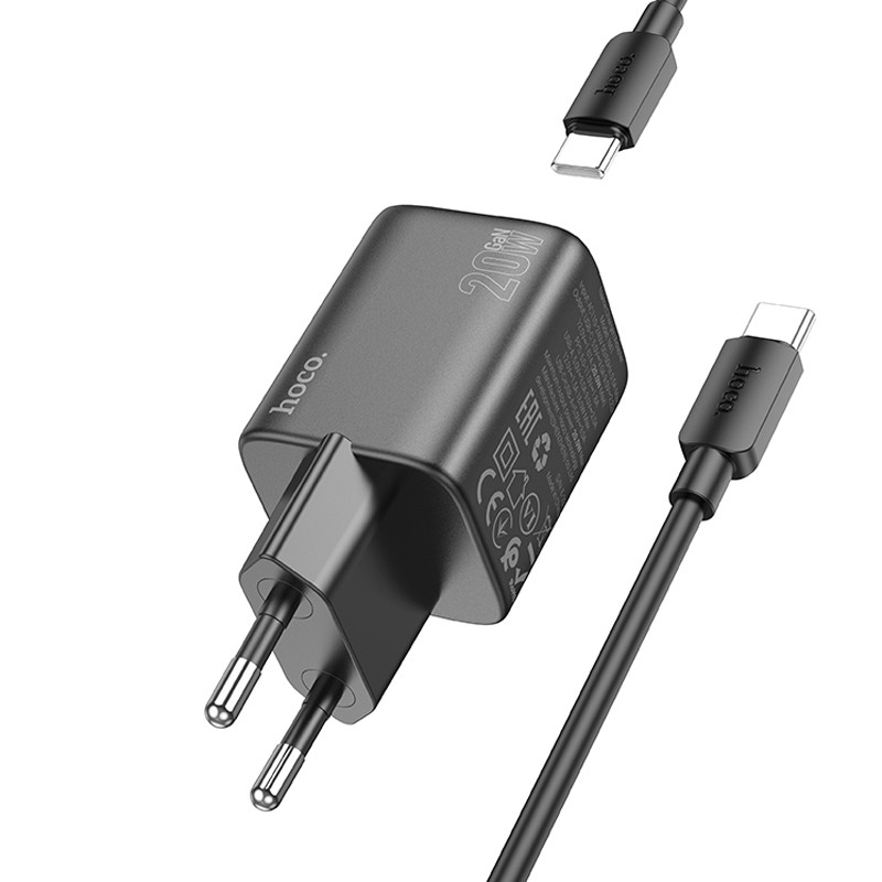Фото СЗУ Hoco N41 Almighty PD20W+QC3.0 (1USB-A/1C) + кабель Type-C to Type-C (Black) в магазине vchehle.ua