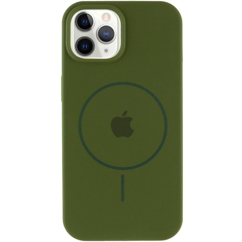 Фото Чохол Silicone Case Full Protective (AA) with Magnetic Safe на Apple iPhone 12 Pro Max (6.7") (Зелений / Dark Olive) на vchehle.ua