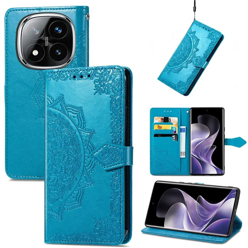 Купить Кожаный чехол-книжка Art Case с визитницей для Xiaomi Poco M7 (Синий) на vchehle.ua