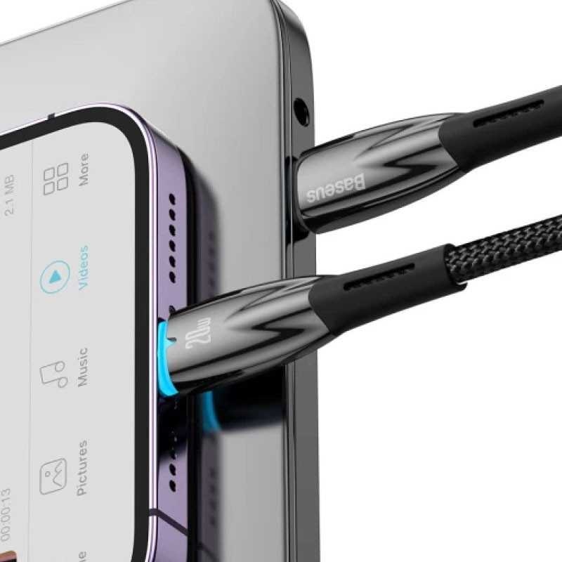Фото Дата кабель Baseus Glimmer Series Fast Charging Data Cable Type-C to Lightning 20W 1m (CADH000001) (Black) в магазине vchehle.ua