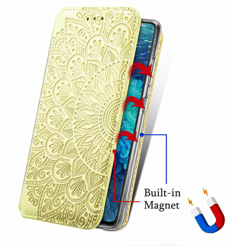 Купити Шкіряний чохол книжка GETMAN Mandala (PU) на Xiaomi Redmi Note 10 / Note 10s (Жовтий) на vchehle.ua